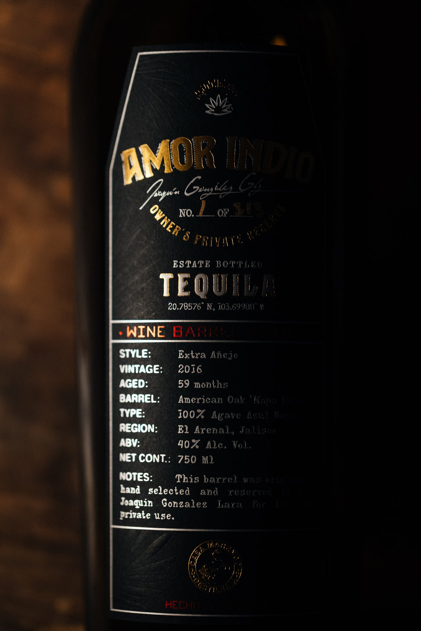 Amor Indio Owner’s Private Reserve - Wine Barrel Series Extra Añejo